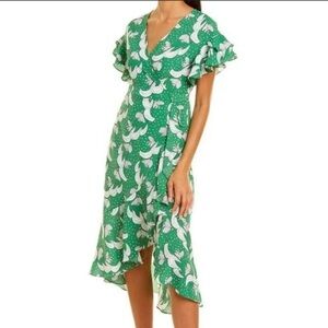MAX STUDIO Green & White Floral Wrap Dress, size Small feminine cruise vacation